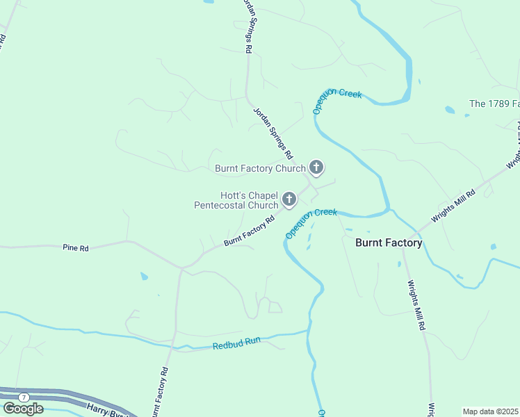map of restaurants, bars, coffee shops, grocery stores, and more near 529 Burnt Factory Road in Stephenson