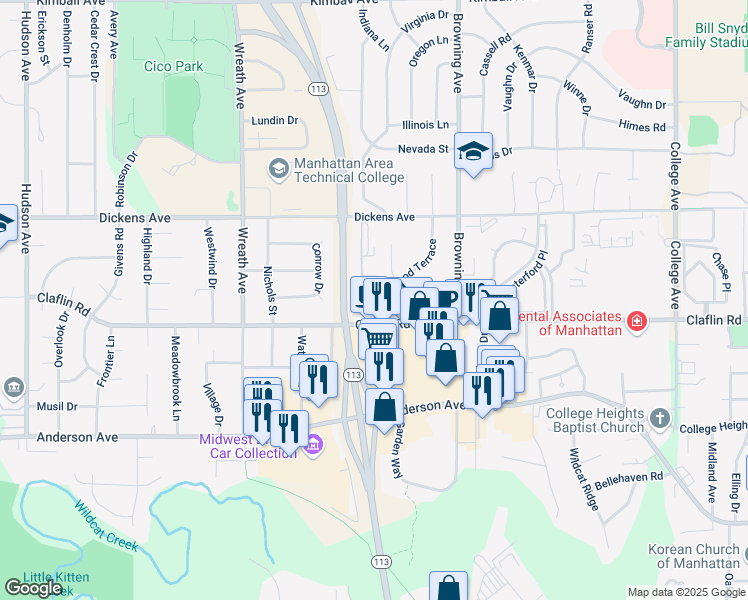 map of restaurants, bars, coffee shops, grocery stores, and more near 1404 Beechwood Terrace in Manhattan