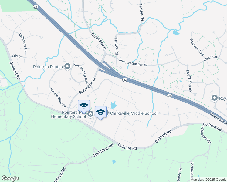 map of restaurants, bars, coffee shops, grocery stores, and more near 6455 Trotter Road in Clarksville