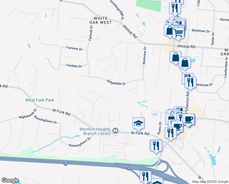map of restaurants, bars, coffee shops, grocery stores, and more near 3849 Ridgedale Drive in Cincinnati