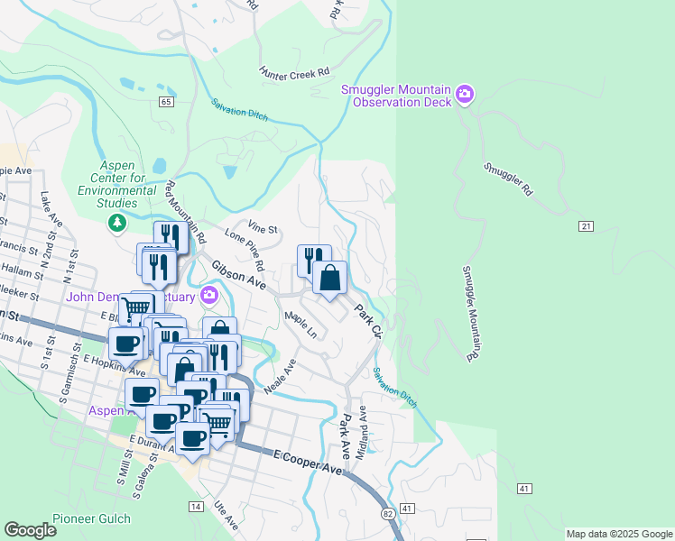 map of restaurants, bars, coffee shops, grocery stores, and more near in Aspen