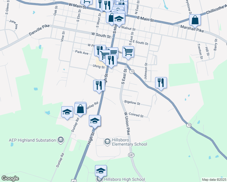 map of restaurants, bars, coffee shops, grocery stores, and more near 111 East Lilley Avenue in Hillsboro