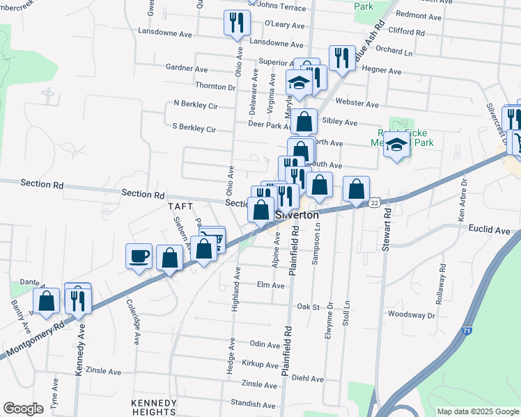 map of restaurants, bars, coffee shops, grocery stores, and more near 3925 Orchard Avenue in Cincinnati