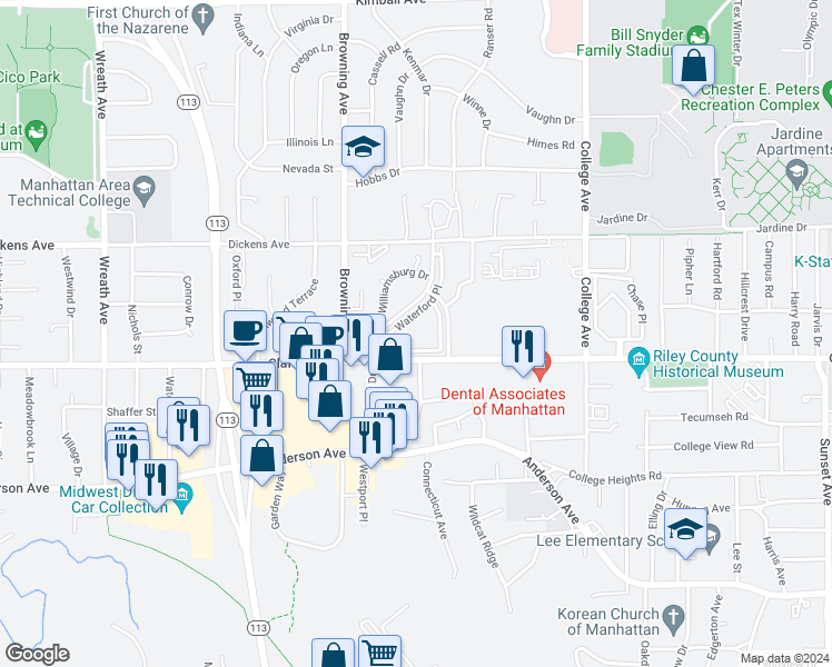 map of restaurants, bars, coffee shops, grocery stores, and more near 2720 Brittany Terrace in Manhattan