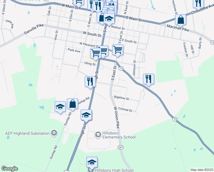 map of restaurants, bars, coffee shops, grocery stores, and more near 111 East Lilley Avenue in Hillsboro