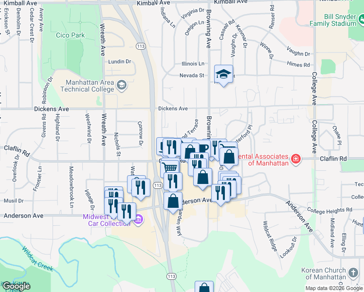 map of restaurants, bars, coffee shops, grocery stores, and more near 1412 Beechwood Terrace in Manhattan