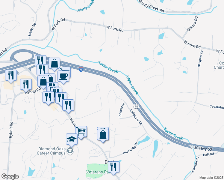 map of restaurants, bars, coffee shops, grocery stores, and more near 5456 Lakefront Drive in Cincinnati