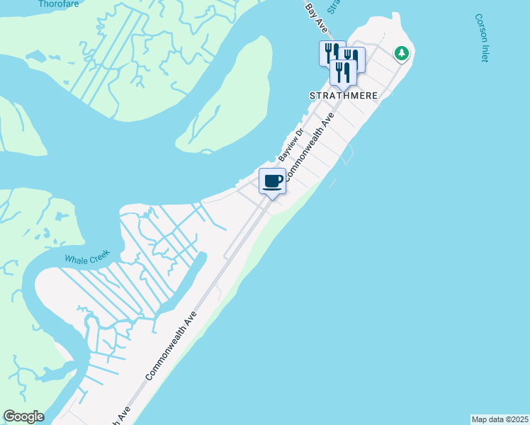 map of restaurants, bars, coffee shops, grocery stores, and more near 901 Commonwealth Avenue in Sea Isle City