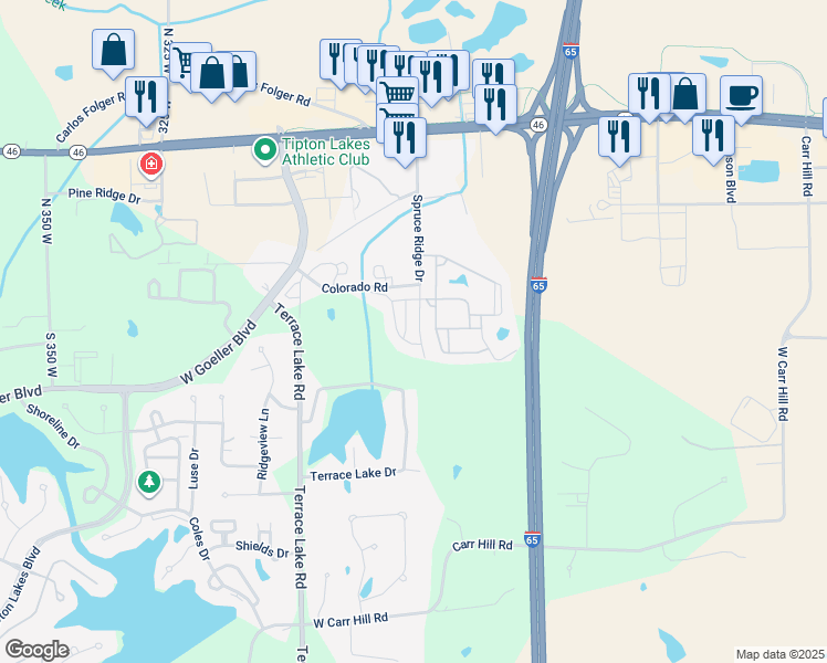 map of restaurants, bars, coffee shops, grocery stores, and more near 3773 Picea Place in Columbus