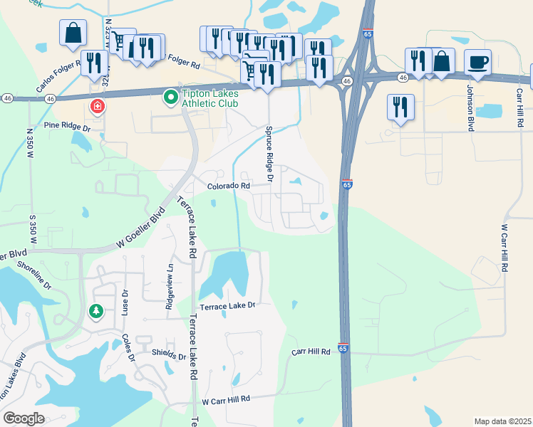 map of restaurants, bars, coffee shops, grocery stores, and more near 3773 Picea Place in Columbus