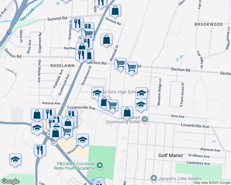 map of restaurants, bars, coffee shops, grocery stores, and more near in Cincinnati