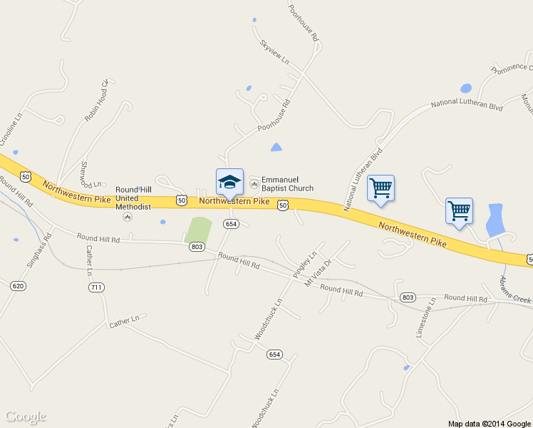 map of restaurants, bars, coffee shops, grocery stores, and more near 2765 Northwestern Pike in Winchester