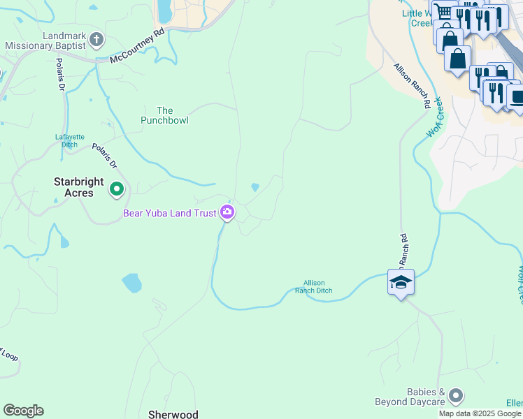 map of restaurants, bars, coffee shops, grocery stores, and more near 12075 Auburn Road in Grass Valley