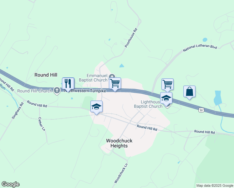 map of restaurants, bars, coffee shops, grocery stores, and more near 2765 Northwestern Pike in Winchester