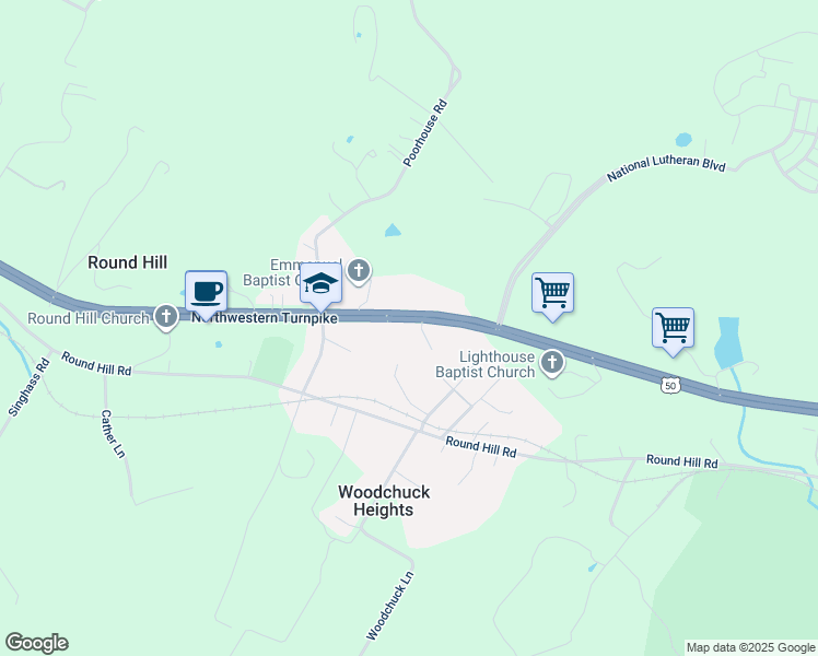 map of restaurants, bars, coffee shops, grocery stores, and more near 2727 Northwestern Pike in Winchester