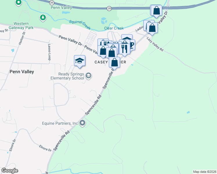 map of restaurants, bars, coffee shops, grocery stores, and more near 10601 Harper Lane in Penn Valley