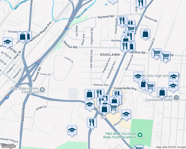 map of restaurants, bars, coffee shops, grocery stores, and more near 1435 Beaverton Avenue in Cincinnati