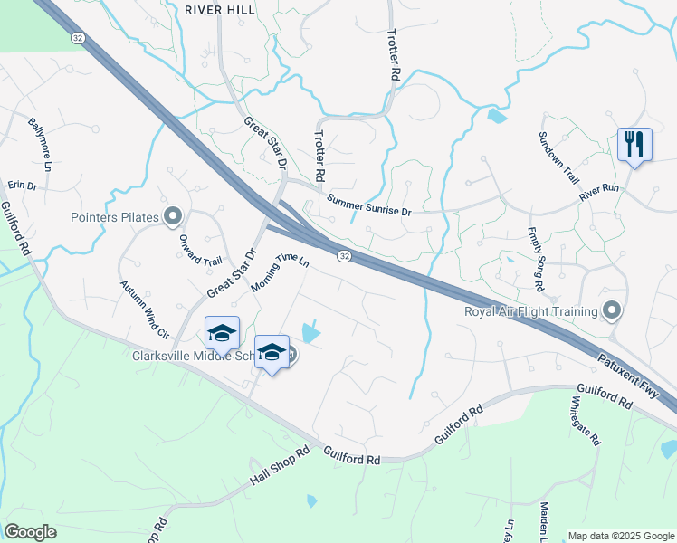 map of restaurants, bars, coffee shops, grocery stores, and more near 6369 Morning Time Lane in Columbia