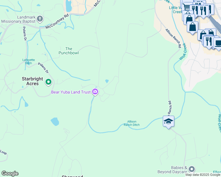 map of restaurants, bars, coffee shops, grocery stores, and more near 12075 Auburn Road in Grass Valley