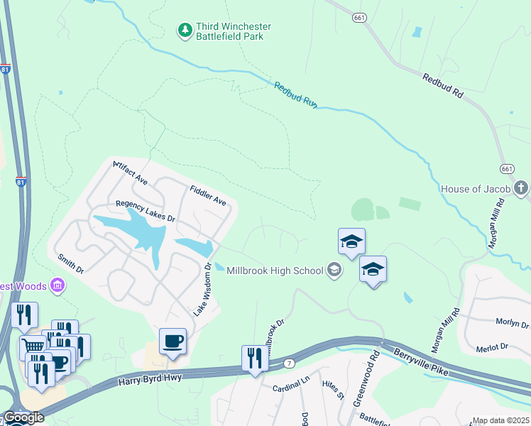 map of restaurants, bars, coffee shops, grocery stores, and more near 102 Winnepeg Place in Winchester