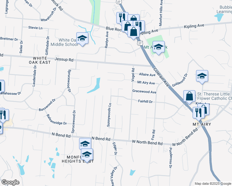 map of restaurants, bars, coffee shops, grocery stores, and more near 5653 Penway Court in Cincinnati