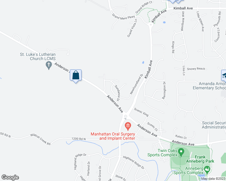 map of restaurants, bars, coffee shops, grocery stores, and more near 1208 Newfoundland Drive in Manhattan