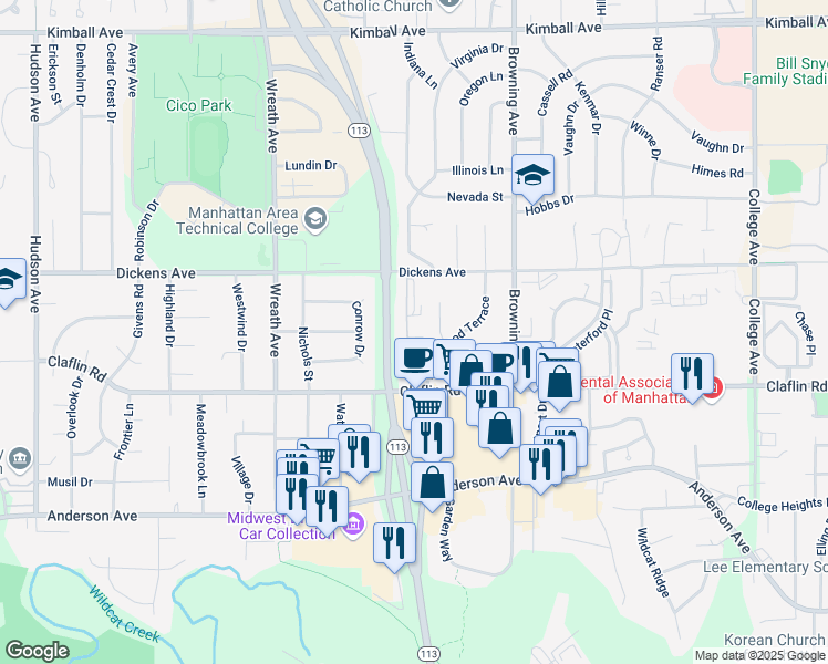 map of restaurants, bars, coffee shops, grocery stores, and more near 1413 Cambridge Place in Manhattan