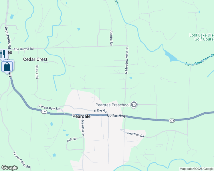 map of restaurants, bars, coffee shops, grocery stores, and more near 14480 Wilder Lane in Grass Valley