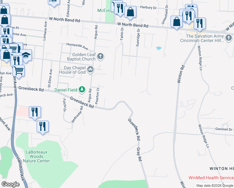 map of restaurants, bars, coffee shops, grocery stores, and more near 4762 Gray Road in Cincinnati