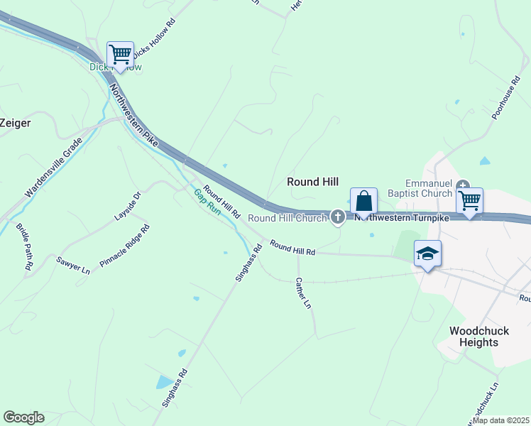 map of restaurants, bars, coffee shops, grocery stores, and more near 3109 Northwestern Turnpike in Winchester