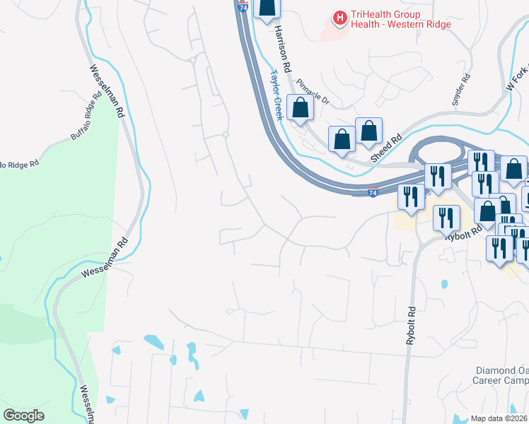 map of restaurants, bars, coffee shops, grocery stores, and more near 7055 Ruwes Oak Drive in Cincinnati