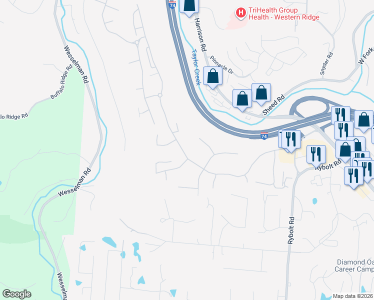 map of restaurants, bars, coffee shops, grocery stores, and more near 7055 Ruwes Oak Drive in Cincinnati