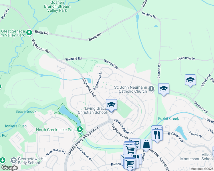 map of restaurants, bars, coffee shops, grocery stores, and more near 9389 Chadburn Place in Gaithersburg