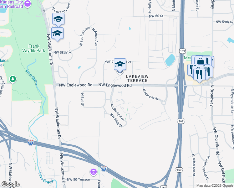 map of restaurants, bars, coffee shops, grocery stores, and more near 5518 North Fairmount Avenue in Kansas City