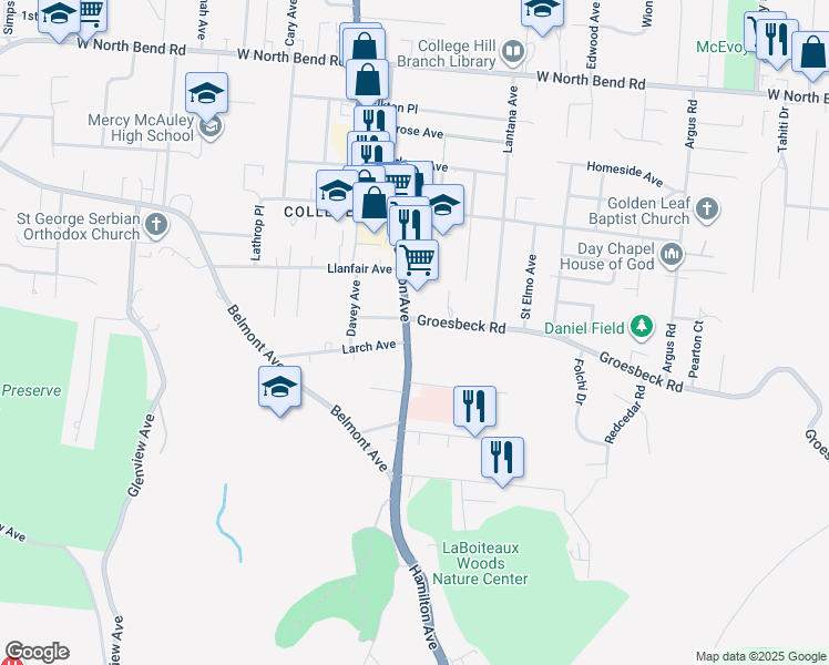 map of restaurants, bars, coffee shops, grocery stores, and more near in Cincinnati