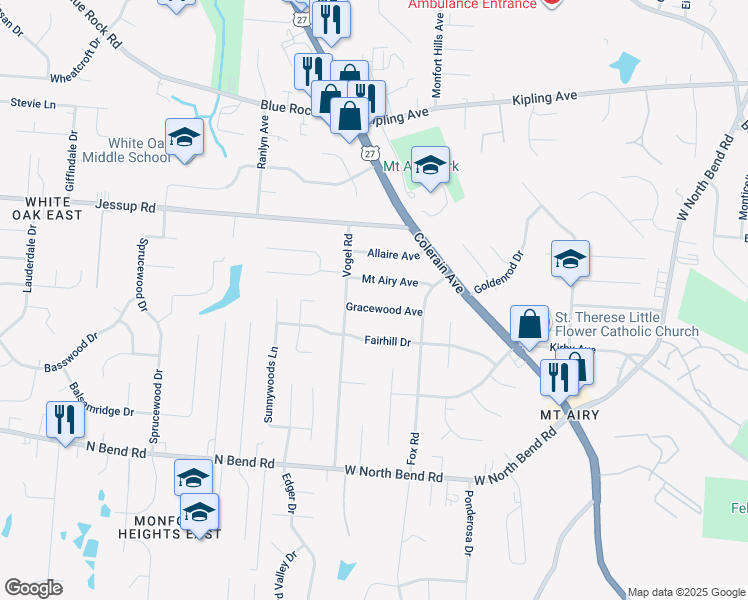 map of restaurants, bars, coffee shops, grocery stores, and more near 2646 Gracewood Avenue in Cincinnati