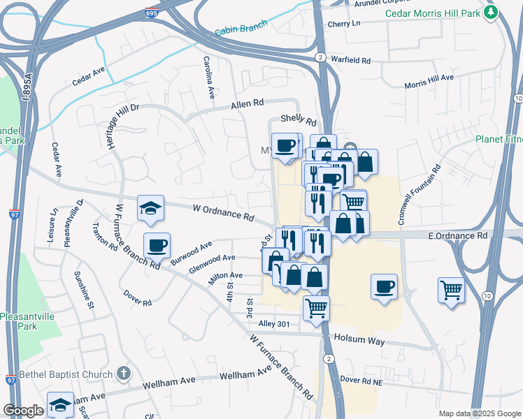 map of restaurants, bars, coffee shops, grocery stores, and more near 101 Independence Avenue Southeast in Washington