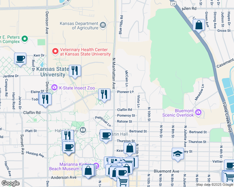map of restaurants, bars, coffee shops, grocery stores, and more near 1437 Legore Lane in Manhattan
