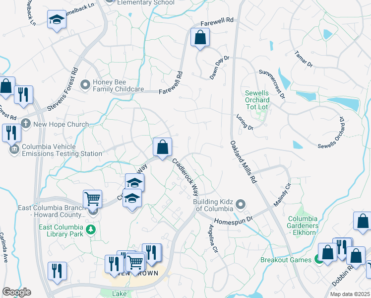 map of restaurants, bars, coffee shops, grocery stores, and more near 6863 Many Days in Columbia