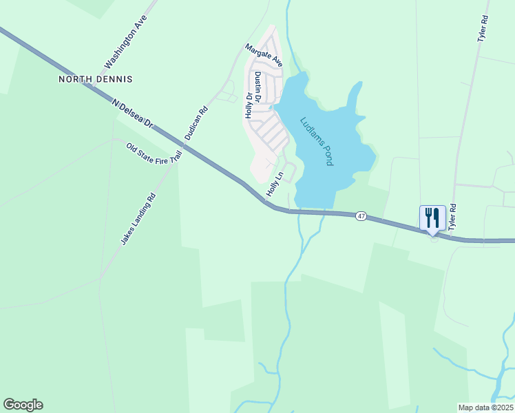map of restaurants, bars, coffee shops, grocery stores, and more near 1355 New Jersey 47 in Woodbine