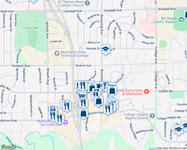 map of restaurants, bars, coffee shops, grocery stores, and more near 1425 Beechwood Terrace in Manhattan