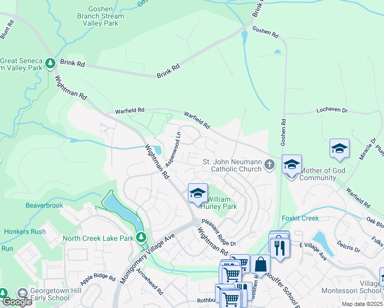 map of restaurants, bars, coffee shops, grocery stores, and more near 9423 Chadburn Place in Gaithersburg