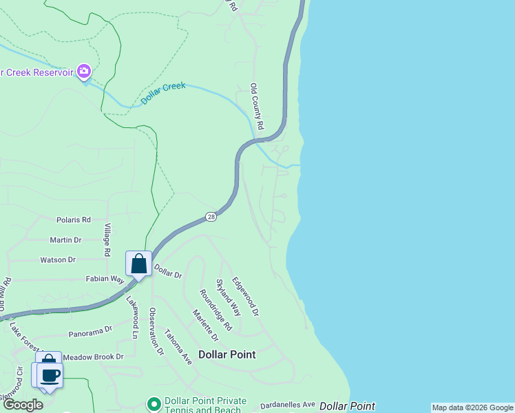 map of restaurants, bars, coffee shops, grocery stores, and more near 3600 North Lake Boulevard in Tahoe City