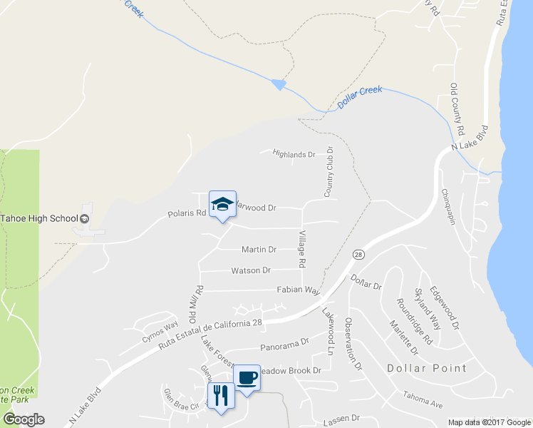 map of restaurants, bars, coffee shops, grocery stores, and more near 3120 Cedarwood Drive in Tahoe City