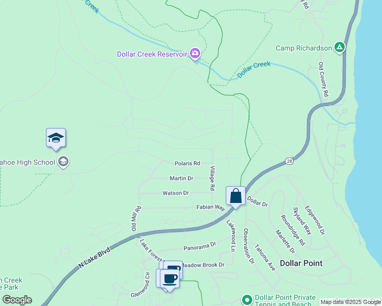 map of restaurants, bars, coffee shops, grocery stores, and more near 3120 Cedarwood Drive in Tahoe City