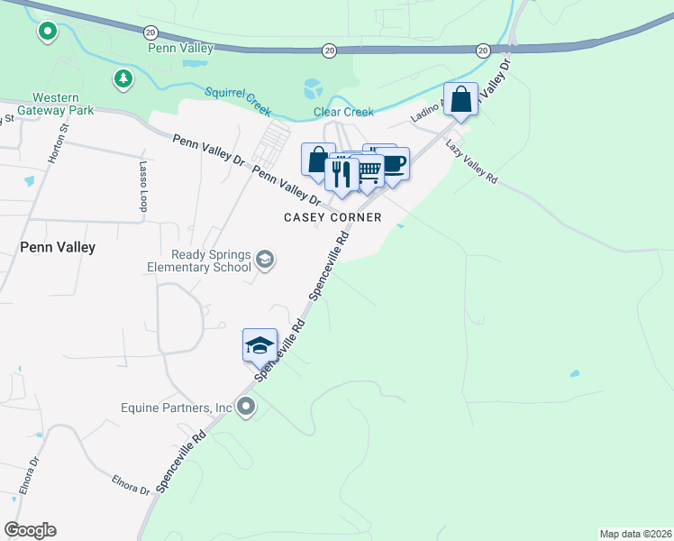 map of restaurants, bars, coffee shops, grocery stores, and more near 10601 Harper Lane in Penn Valley