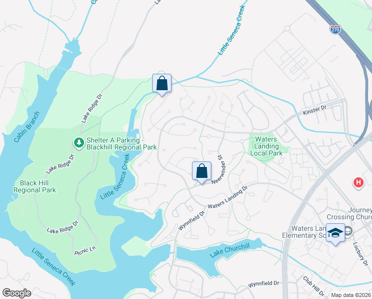 map of restaurants, bars, coffee shops, grocery stores, and more near 20637 Anndyke Way in Germantown