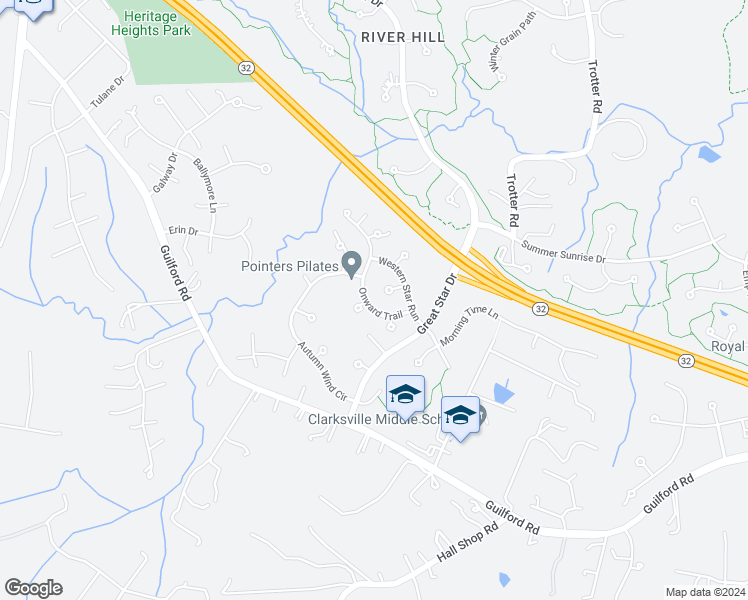 map of restaurants, bars, coffee shops, grocery stores, and more near 6430 Onward Trail in Clarksville