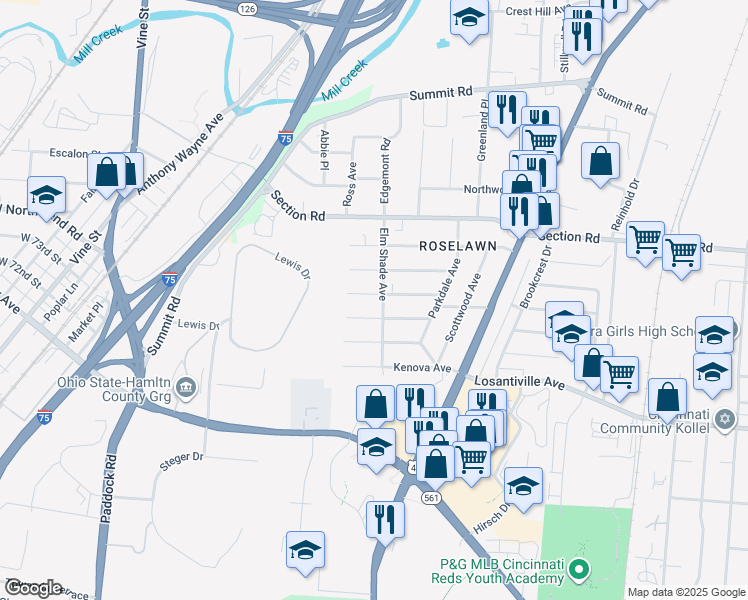 map of restaurants, bars, coffee shops, grocery stores, and more near 1435 Beaverton Avenue in Cincinnati