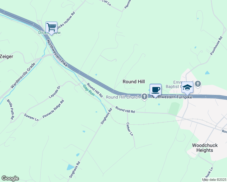 map of restaurants, bars, coffee shops, grocery stores, and more near 3109 Northwestern Turnpike in Winchester